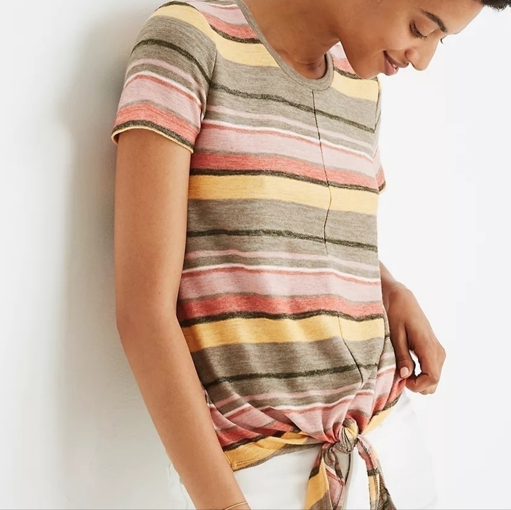 Madewell Texture & Thread Modern Tie-Front Top in Kieran Stripe Small